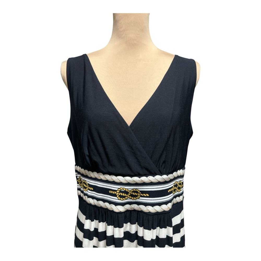Boston Proper Nautical Rope Stripe Maxi Dress Navy Yellow White Sleeveless Sz 16 - Picture 3 of 14